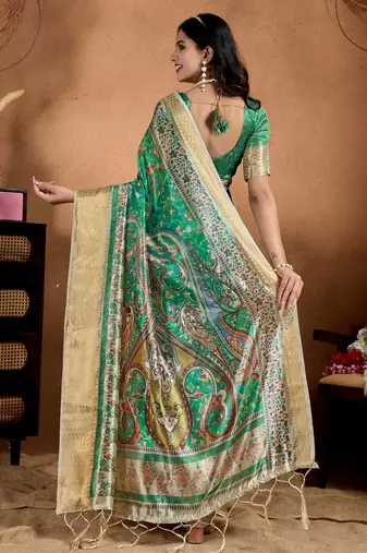 rama green printed art silk designer pallu saree