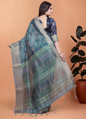 rama green printed art silk designer pallu saree 3