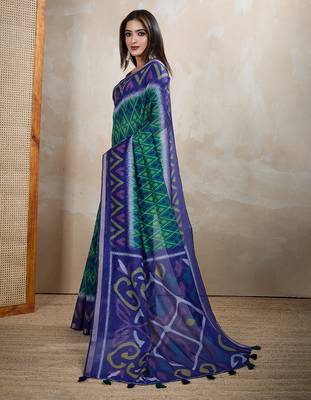 rama green printed art silk designer pallu chanderi saree 2