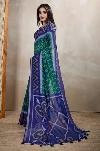 rama green printed art silk designer pallu chanderi saree