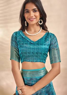 rama green printed art silk designer pallu saree 5