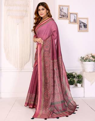 pink printed art silk designer pallu chanderi saree 2