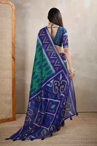 rama green printed art silk designer pallu chanderi saree
