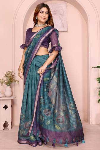 rama green printed art silk designer pallu chanderi saree