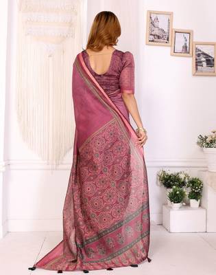 pink printed art silk designer pallu chanderi saree 3
