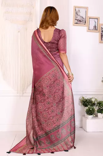 pink printed art silk designer pallu chanderi saree