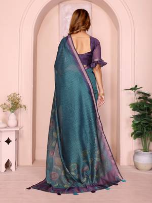 rama green printed art silk designer pallu chanderi saree 2