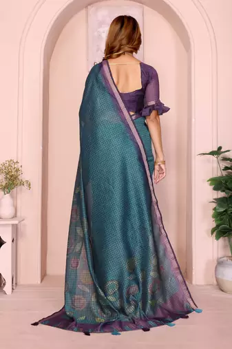 rama green printed art silk designer pallu chanderi saree
