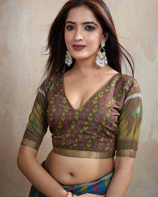 rama green printed art silk designer pallu chanderi saree 5