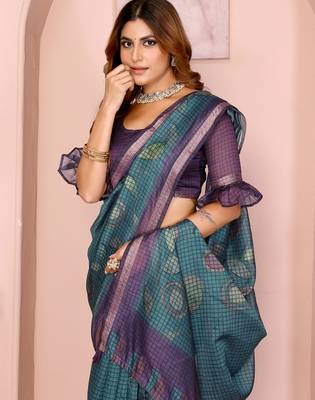 rama green printed art silk designer pallu chanderi saree 4