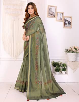 green printed art silk designer pallu chanderi saree 2