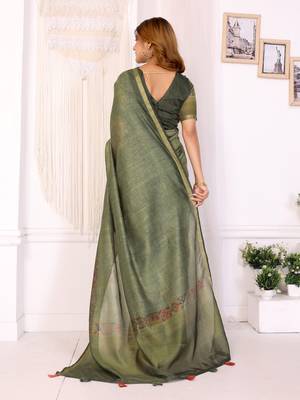green printed art silk designer pallu chanderi saree 3