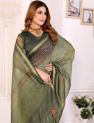 green printed art silk designer pallu chanderi saree 4