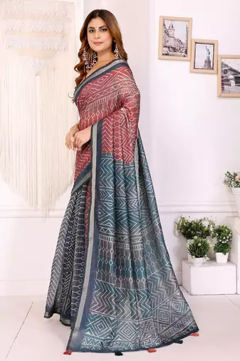 multicolor printed art silk designer pallu chanderi saree