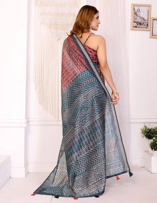 multicolor printed art silk designer pallu chanderi saree 3