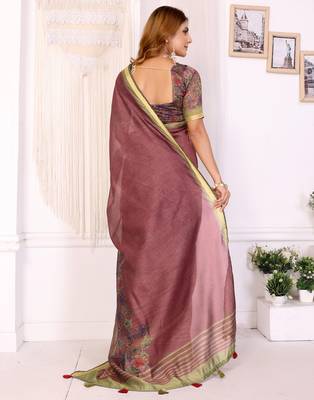 maroon printed art silk designer pallu chanderi saree 3