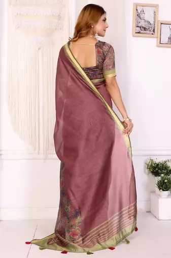 maroon printed art silk designer pallu chanderi saree