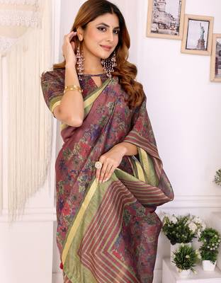 maroon printed art silk designer pallu chanderi saree 4