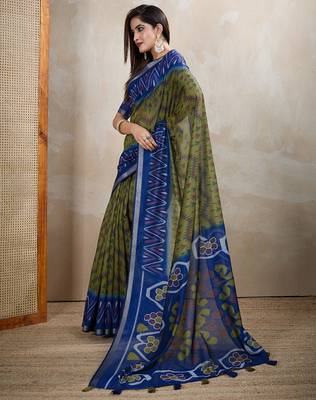 green printed art silk designer pallu chanderi saree 2