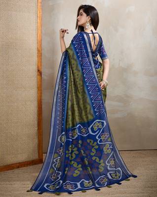 green printed art silk designer pallu chanderi saree 3