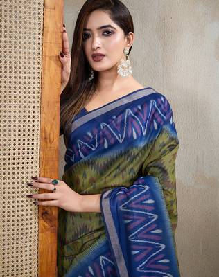 green printed art silk designer pallu chanderi saree 4