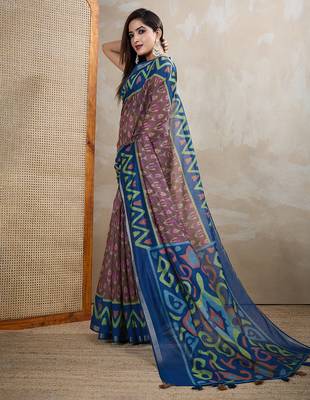 brown printed art silk designer pallu chanderi saree 2