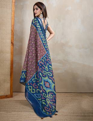 brown printed art silk designer pallu chanderi saree 3