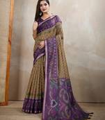 chiku printed art silk designer pallu chanderi saree