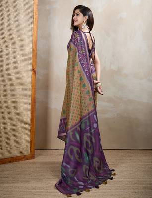 chiku printed art silk designer pallu chanderi saree 3
