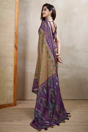 chiku printed art silk designer pallu chanderi saree