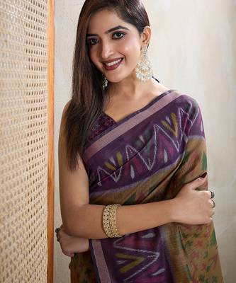 chiku printed art silk designer pallu chanderi saree 4