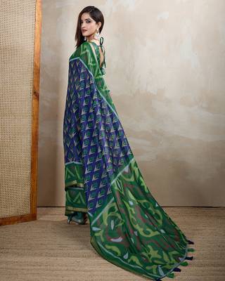 blue printed art silk designer pallu chanderi saree 3