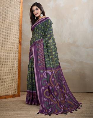green printed art silk designer pallu chanderi saree 2