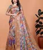 orange printed art silk designer pallu saree