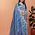 blue printed art silk designer pallu saree