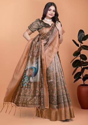 mehendi printed art silk designer pallu saree 2