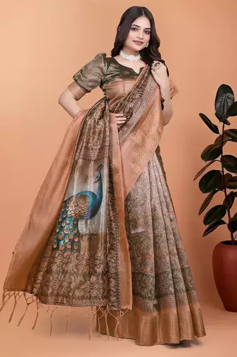 mehendi printed art silk designer pallu saree