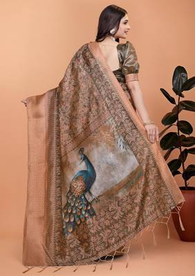 mehendi printed art silk designer pallu saree 3