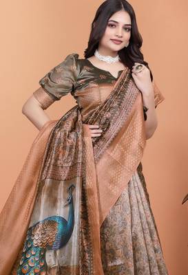 mehendi printed art silk designer pallu saree 4
