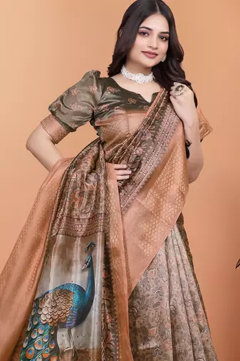 mehendi printed art silk designer pallu saree