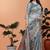sky blue printed art silk designer pallu saree