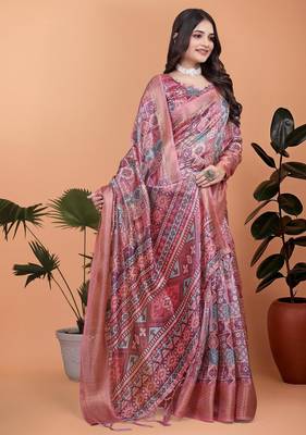 pink printed art silk designer pallu saree 2