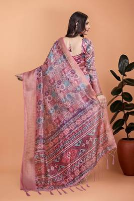 pink printed art silk designer pallu saree 3