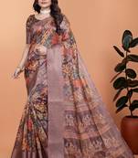 wine printed art silk designer pallu saree