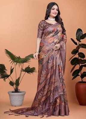 wine printed art silk designer pallu saree 2