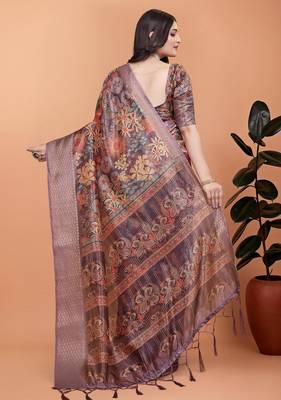 wine printed art silk designer pallu saree 3