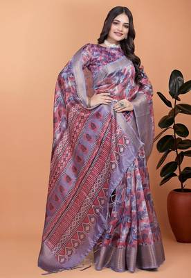purple printed art silk designer pallu saree 2