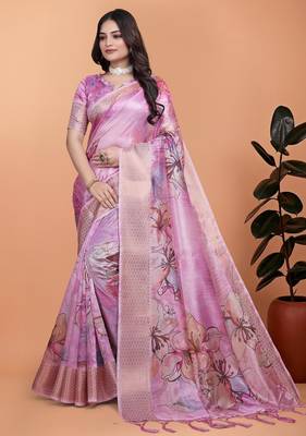 pink printed art silk designer pallu saree 1