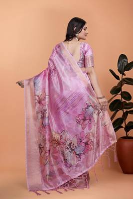 pink printed art silk designer pallu saree 3