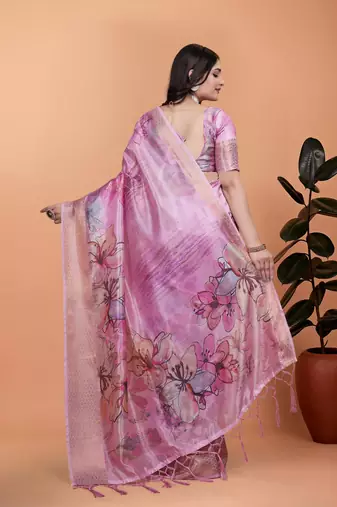 pink printed art silk designer pallu saree
